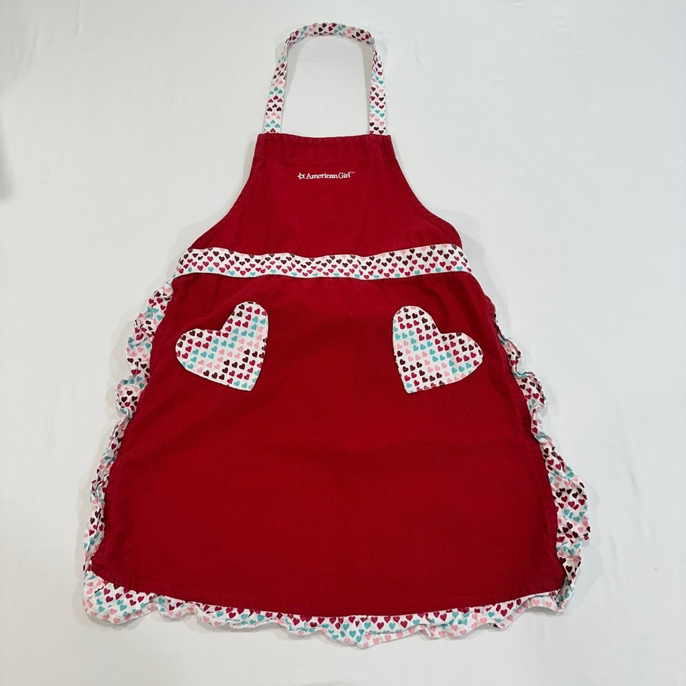 American Girl Williams Sonoma Kids Apron Red Heart Ruffle Pockets | Cottagecore